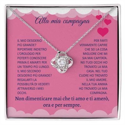 Alla mia compagna di vita- Collana e pendente placcato in oro bianco 14 carati con cristalli di zirconi LOVE