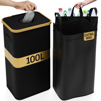 Deco haus® Bottle Basket 100L [including an additional carrying bag] – Bottle storage basket with opening – Bottle basket – Foldable bottle container – Recycling basket – Empty bottle collector